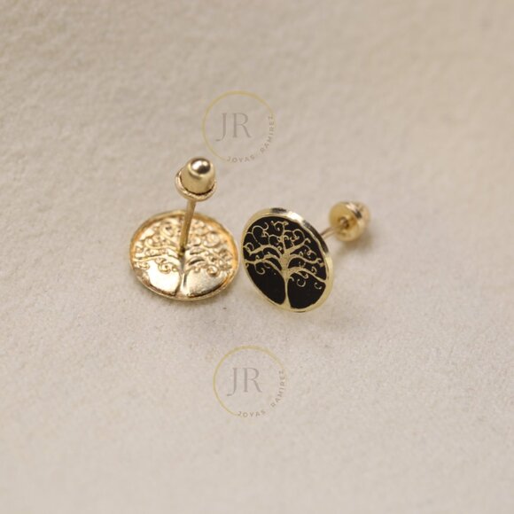 14K Yellow Gold Tree of Life Stud Earrings · Symbolic Jewelry · Screw Back. - Picture 5 of 8